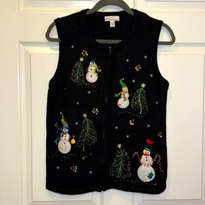 Kim Rogers Christmas Vest Sz small Embroidered Snowmen zipper